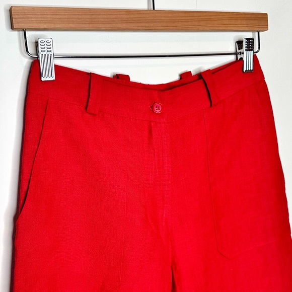 Vintage Libera Mente 100% Linen Wide-Leg Pants Size 0 Ankle Crop IT40 Red - Picture 14 of 15